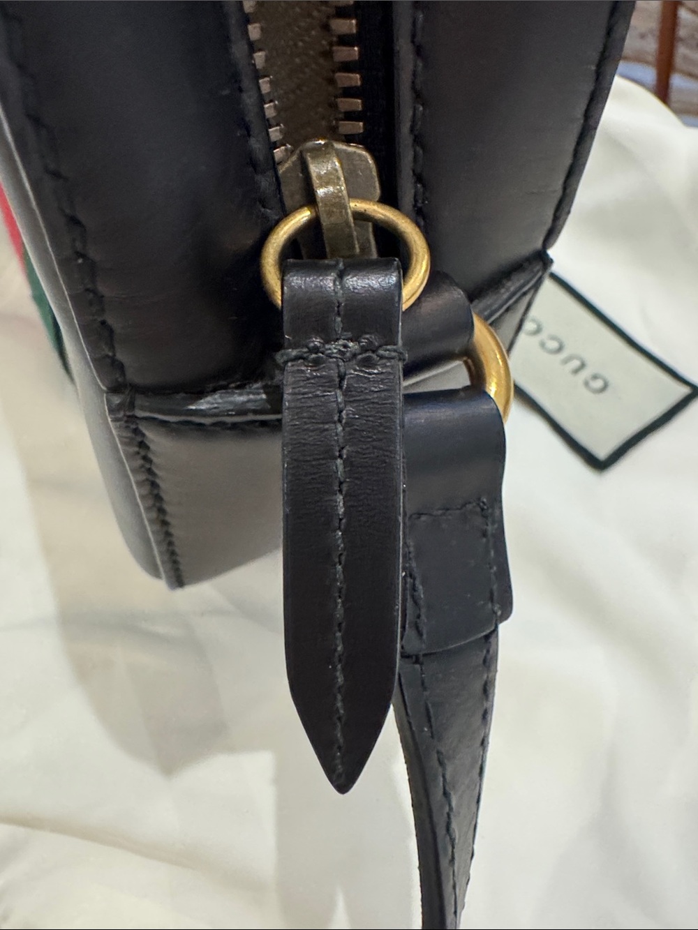 Gucci Webby Black Leather Camera Crossbody Bag Green Red Web Bee - Picture 15 of 15